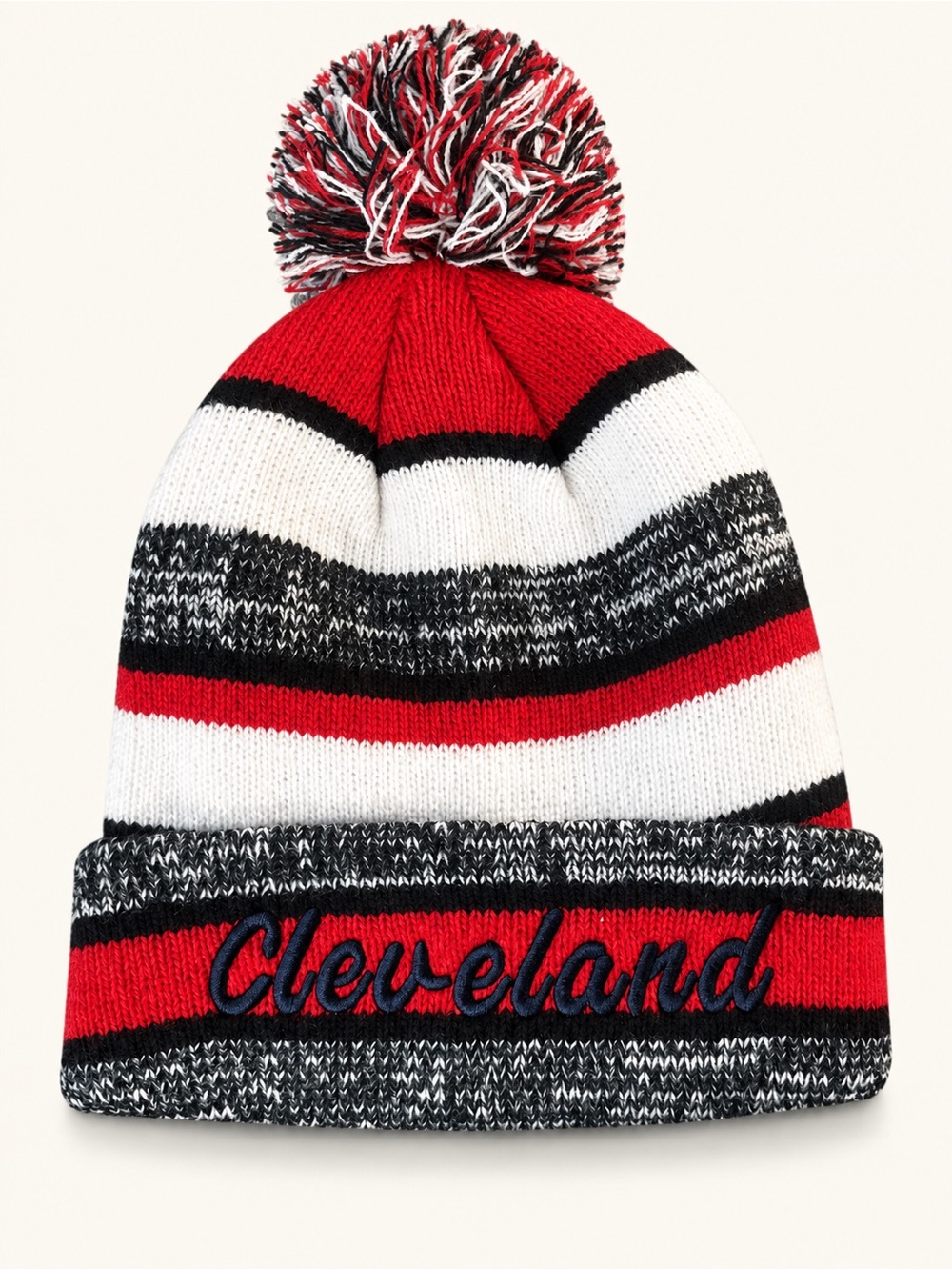 Cleveland Pom Beanie Hat - Red, White & Black